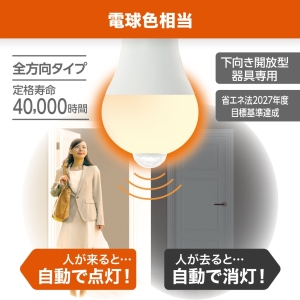 YAZAWA(ヤザワ) LED電球 A形 60W相当 電球色 センサー付き LDA8LGP2 画像2